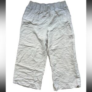 H&M Linen Blend Elastic Waist Cropped Pants Womens M Neutral Coastal Grandmother
